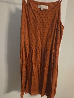 LOFT Rust Orange Dot-Textured Sleeveless Midi Dress